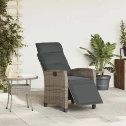 vidaXL Muebles De Jardín-Silla de jardín reclinable con mesa auxiliar ratán
