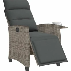 vidaXL Muebles De Jardín-Silla de jardín reclinable con mesa auxiliar ratán