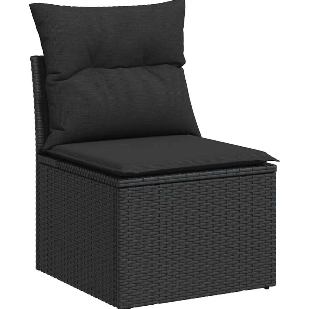 vidaXL Silla de jardín sin brazos con cojines de ratán sintético Negro Clearance