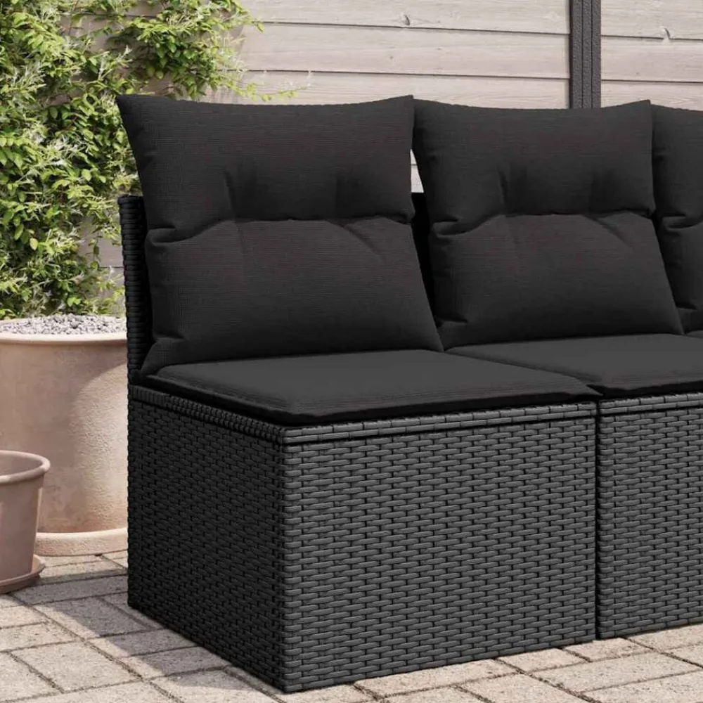 vidaXL Silla de jardín sin brazos con cojines de ratán sintético Negro Clearance