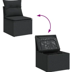 vidaXL Silla de jardín sin brazos con cojines de ratán sintético Negro Clearance