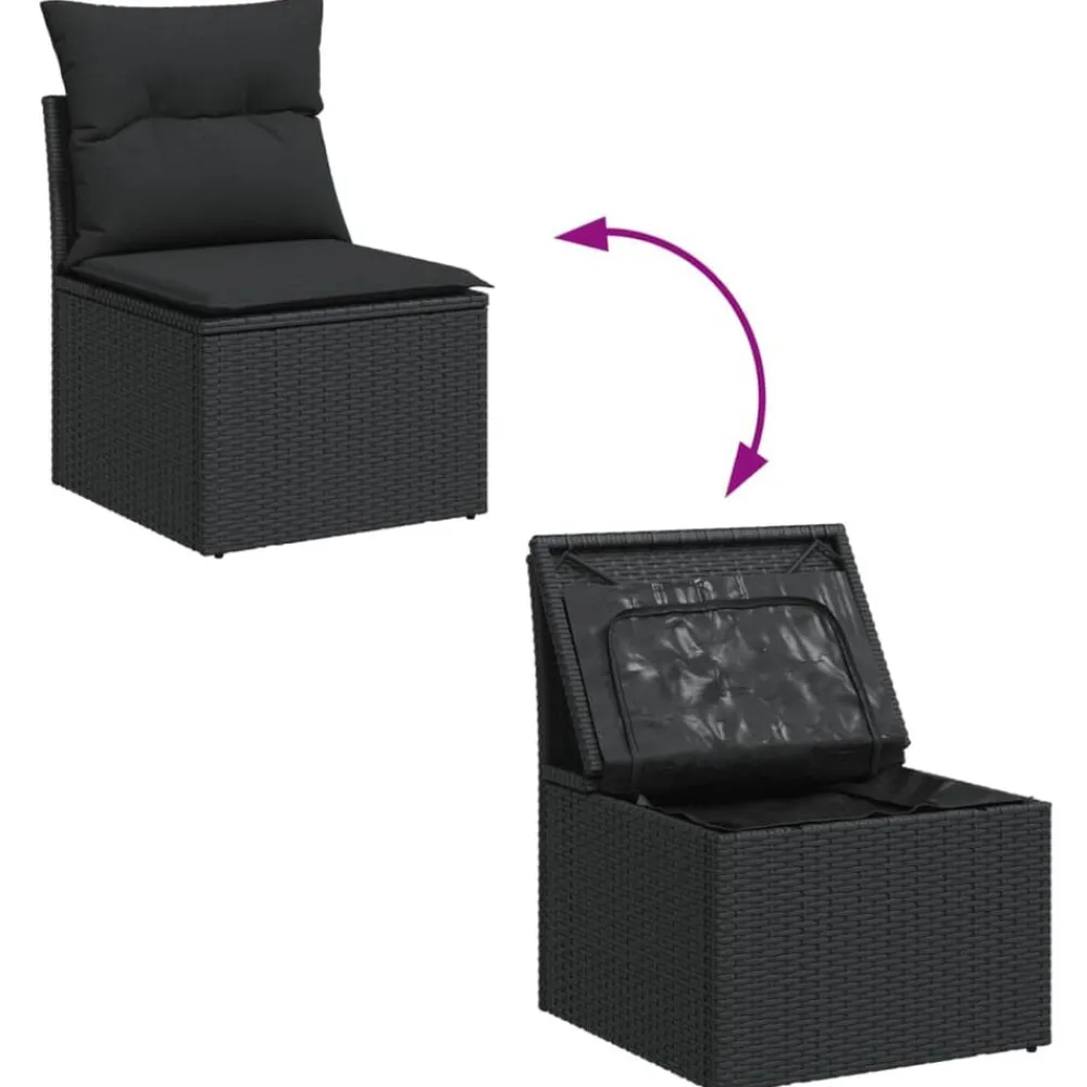 vidaXL Silla de jardín sin brazos con cojines de ratán sintético Negro Clearance