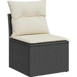vidaXL Silla de jardín sin reposabrazos con cojines ratán PE negro Negro y crema
