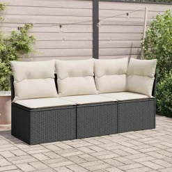 vidaXL Silla de jardín sin reposabrazos con cojines ratán PE negro Negro y crema