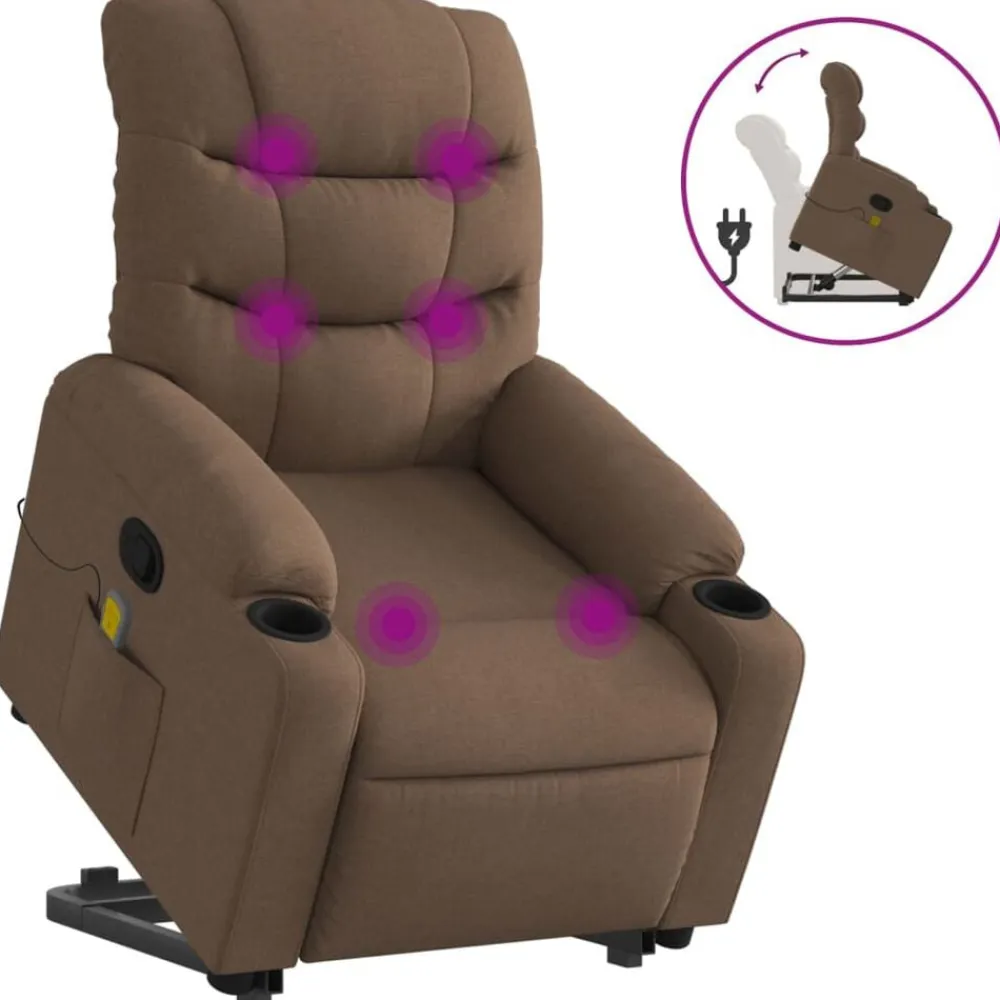 vidaXL Silla de masaje reclinable de pie de tela marrón Marrón Hot