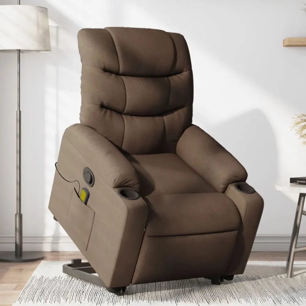 vidaXL Silla de masaje reclinable de pie de tela marrón Marrón Hot