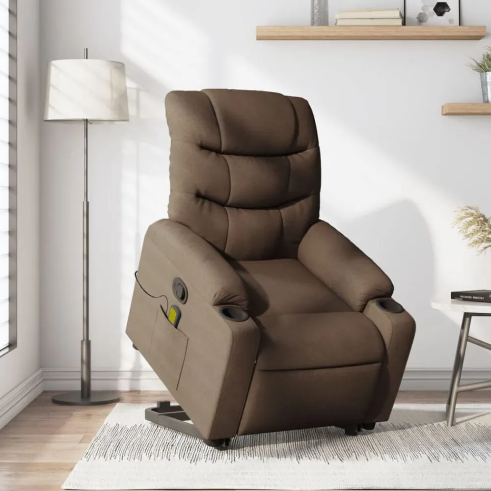 vidaXL Silla de masaje reclinable de pie de tela marrón Marrón Hot