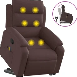 vidaXL Silla de masaje reclinable de pie de tela marrón oscuro Marrón oscuro Clearance