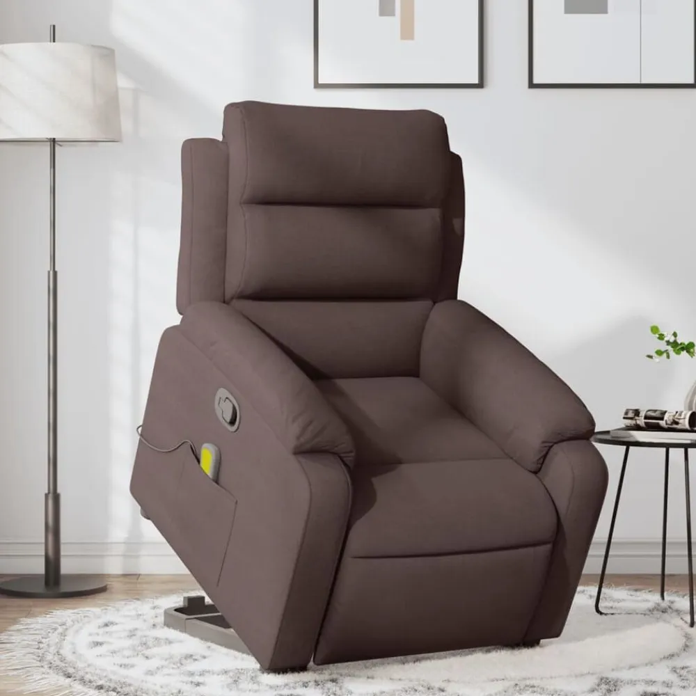 vidaXL Silla de masaje reclinable de pie de tela marrón oscuro Marrón oscuro Clearance