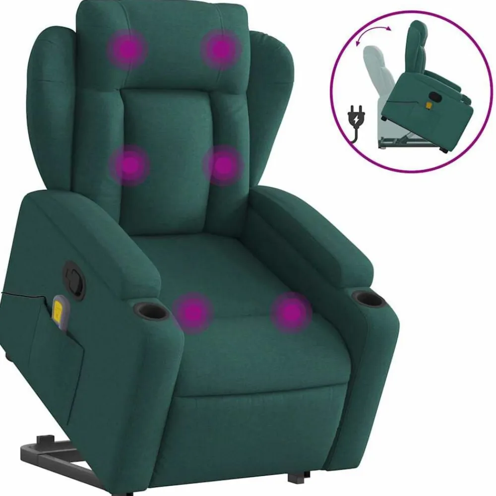 vidaXL Silla de masaje reclinable de pie de tela verde oscura Verde oscuro Discount