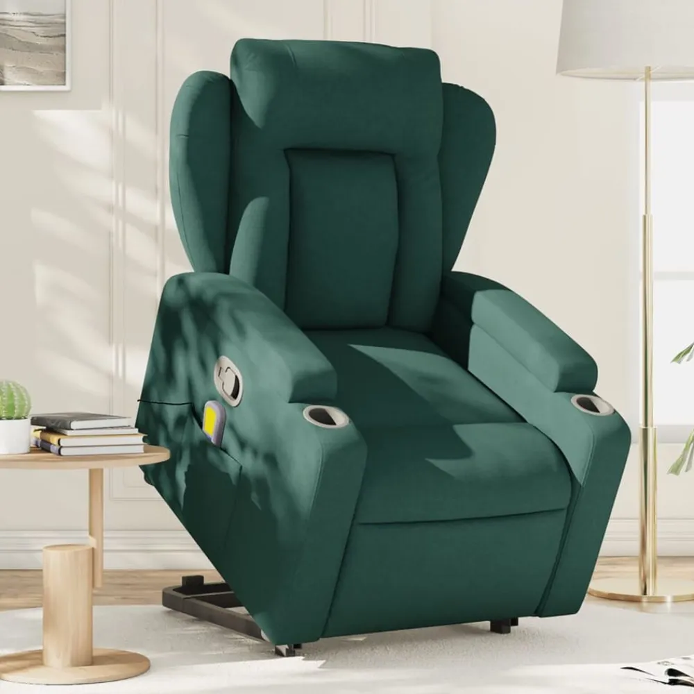 vidaXL Silla de masaje reclinable de pie de tela verde oscura Verde oscuro Discount