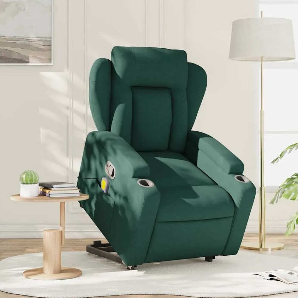 vidaXL Silla de masaje reclinable de pie de tela verde oscura Verde oscuro Discount