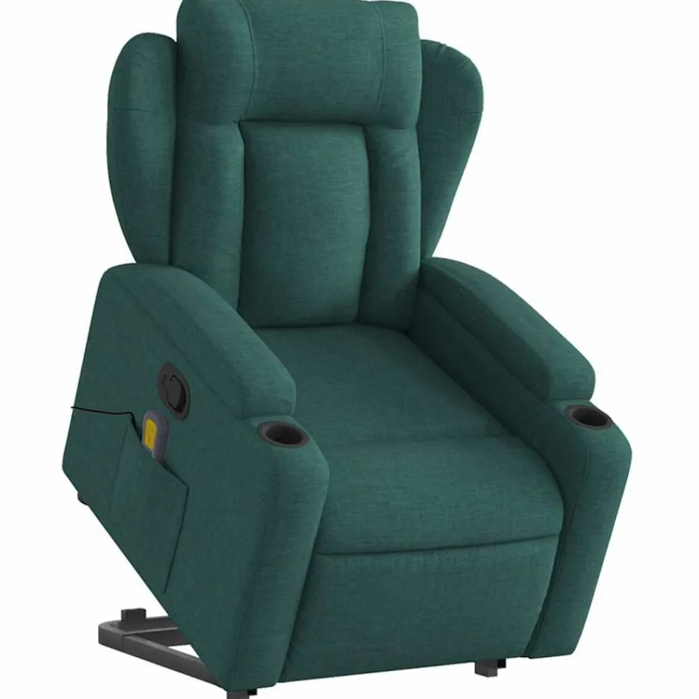 vidaXL Silla de masaje reclinable de pie de tela verde oscura Verde oscuro Discount