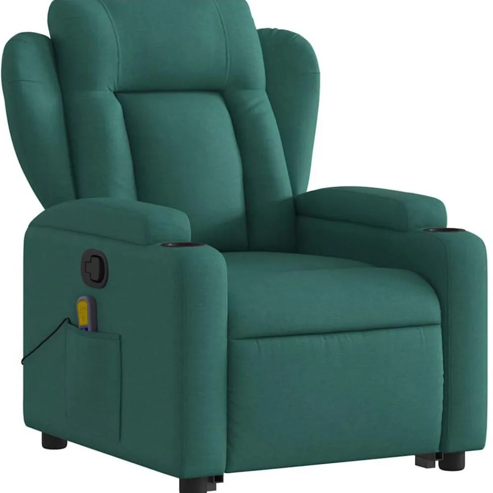 vidaXL Silla de masaje reclinable de pie de tela verde oscura Verde oscuro Discount