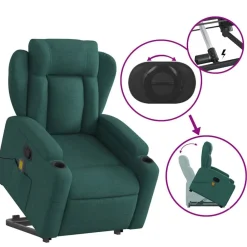 vidaXL Silla de masaje reclinable de pie de tela verde oscura Verde oscuro Discount
