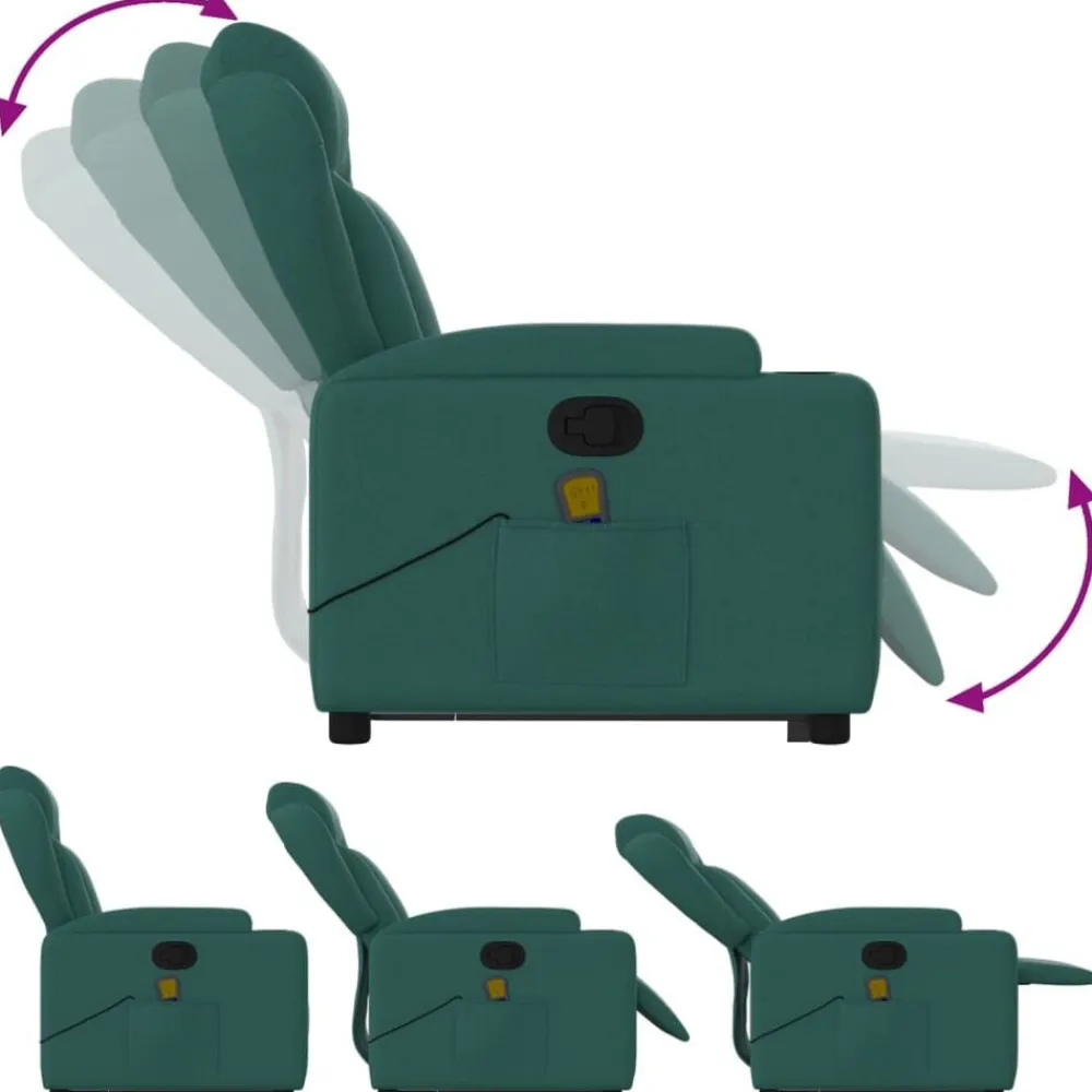 vidaXL Silla de masaje reclinable de pie de tela verde oscura Verde oscuro Discount