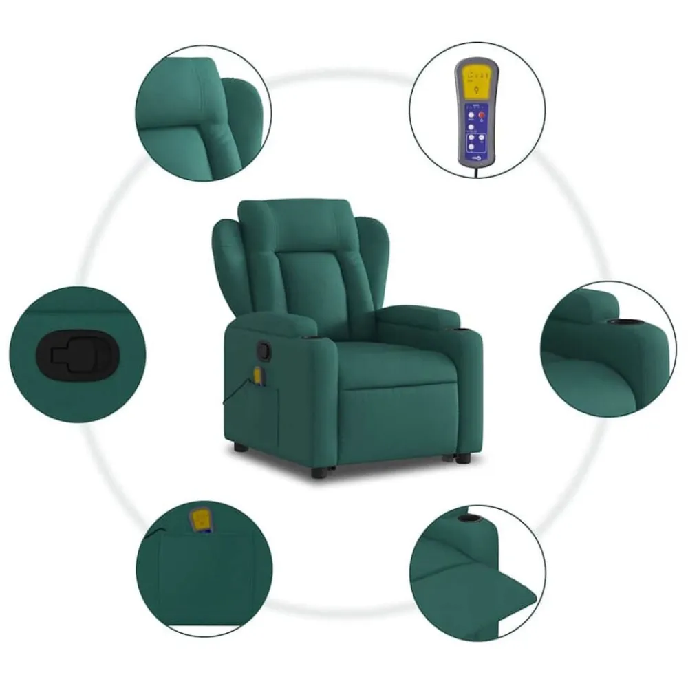 vidaXL Silla de masaje reclinable de pie de tela verde oscura Verde oscuro Discount