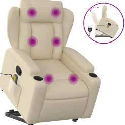 vidaXL Silla de masaje reclinable de pie de tela color Crema New