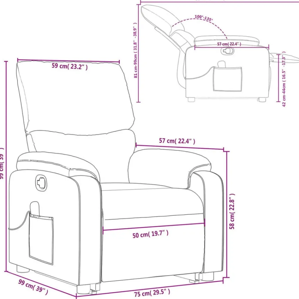 vidaXL Sillas-Silla de masaje reclinable de pie de tela