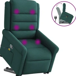 vidaXL Sillas-Silla de masaje reclinable de pie de tela verde oscura