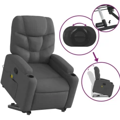 vidaXL Silla de masaje reclinable de pie de tela Gris oscuro Discount