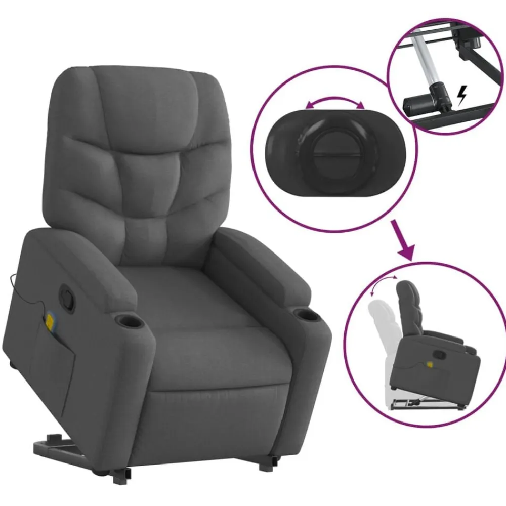 vidaXL Silla de masaje reclinable de pie de tela Gris oscuro Discount