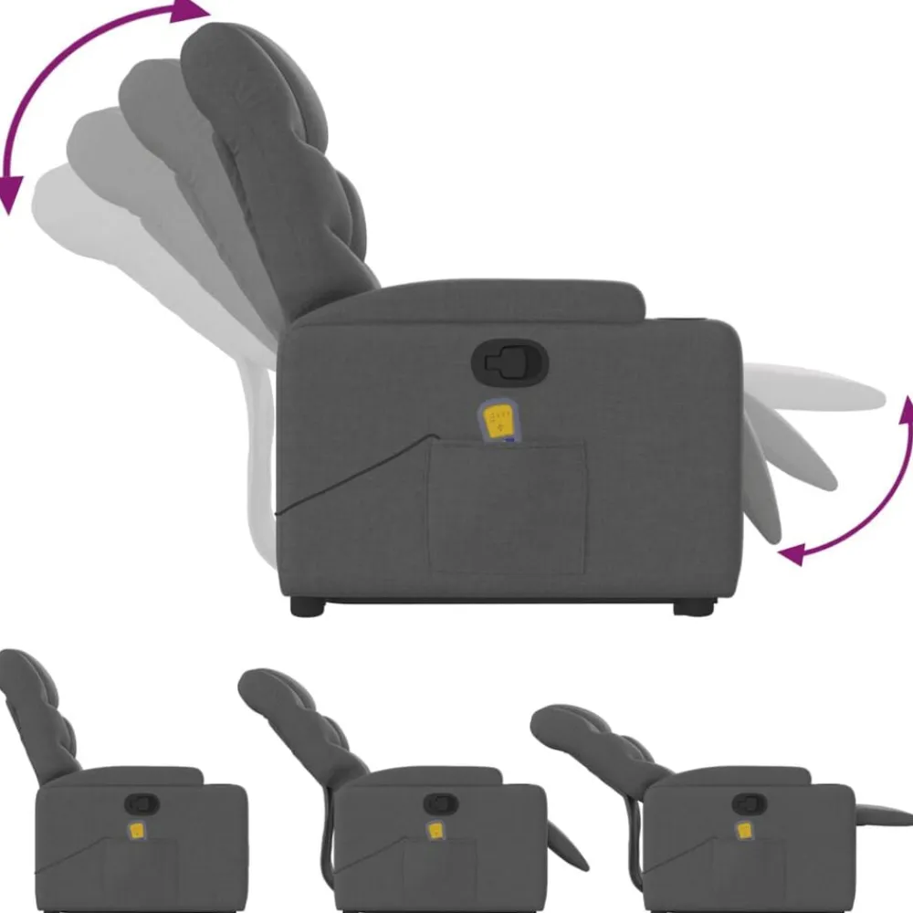 vidaXL Silla de masaje reclinable de pie de tela Gris oscuro Discount