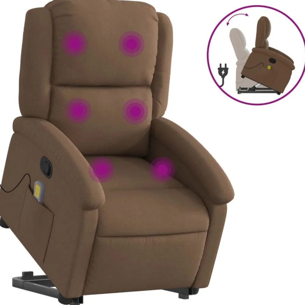 vidaXL Sillas-Silla de masaje reclinable de pie de tela marrón