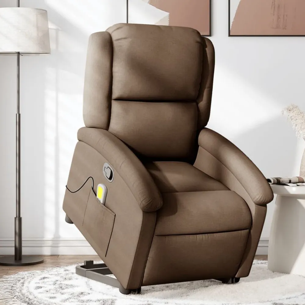 vidaXL Sillas-Silla de masaje reclinable de pie de tela marrón