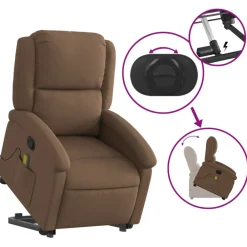 vidaXL Sillas-Silla de masaje reclinable de pie de tela marrón