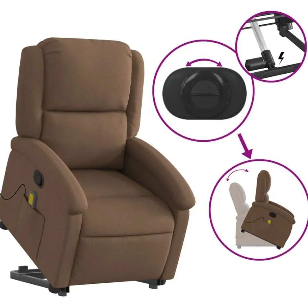 vidaXL Sillas-Silla de masaje reclinable de pie de tela marrón