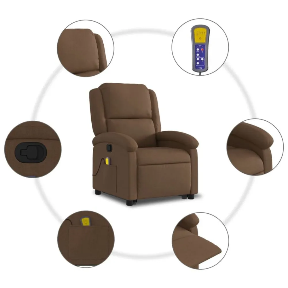 vidaXL Sillas-Silla de masaje reclinable de pie de tela marrón