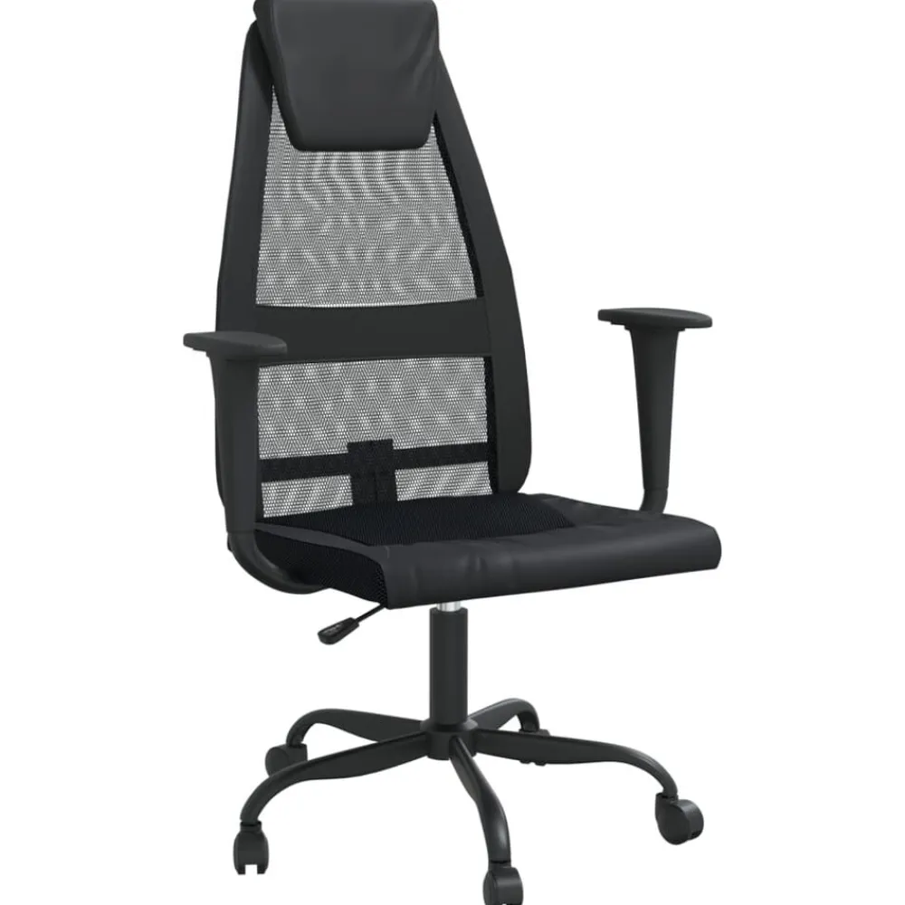 vidaXL Silla de oficina altura ajustable tela malla y cuero PE Negro Best