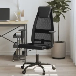 vidaXL Silla de oficina altura ajustable tela malla y cuero PE Negro Best