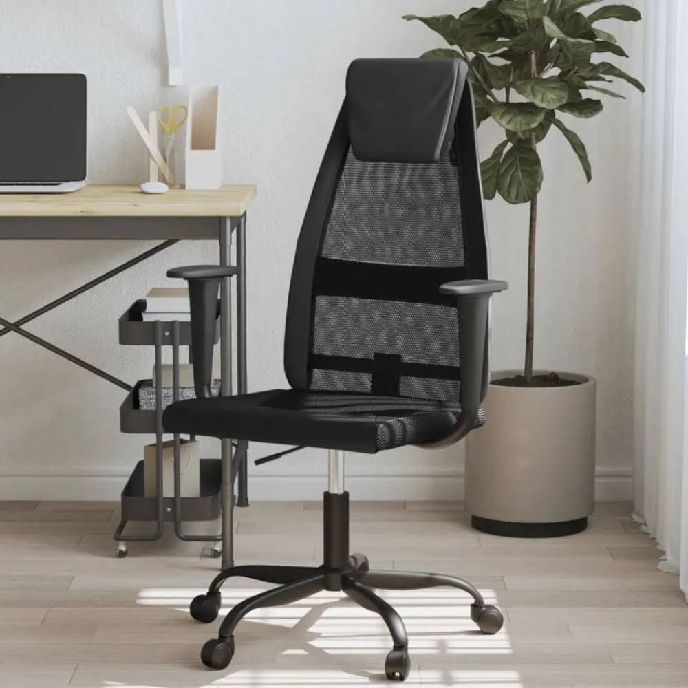 vidaXL Silla de oficina altura ajustable tela malla y cuero PE Negro Best
