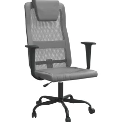 vidaXL Silla de oficina altura ajustable tela malla y cuero PE Gris Clearance