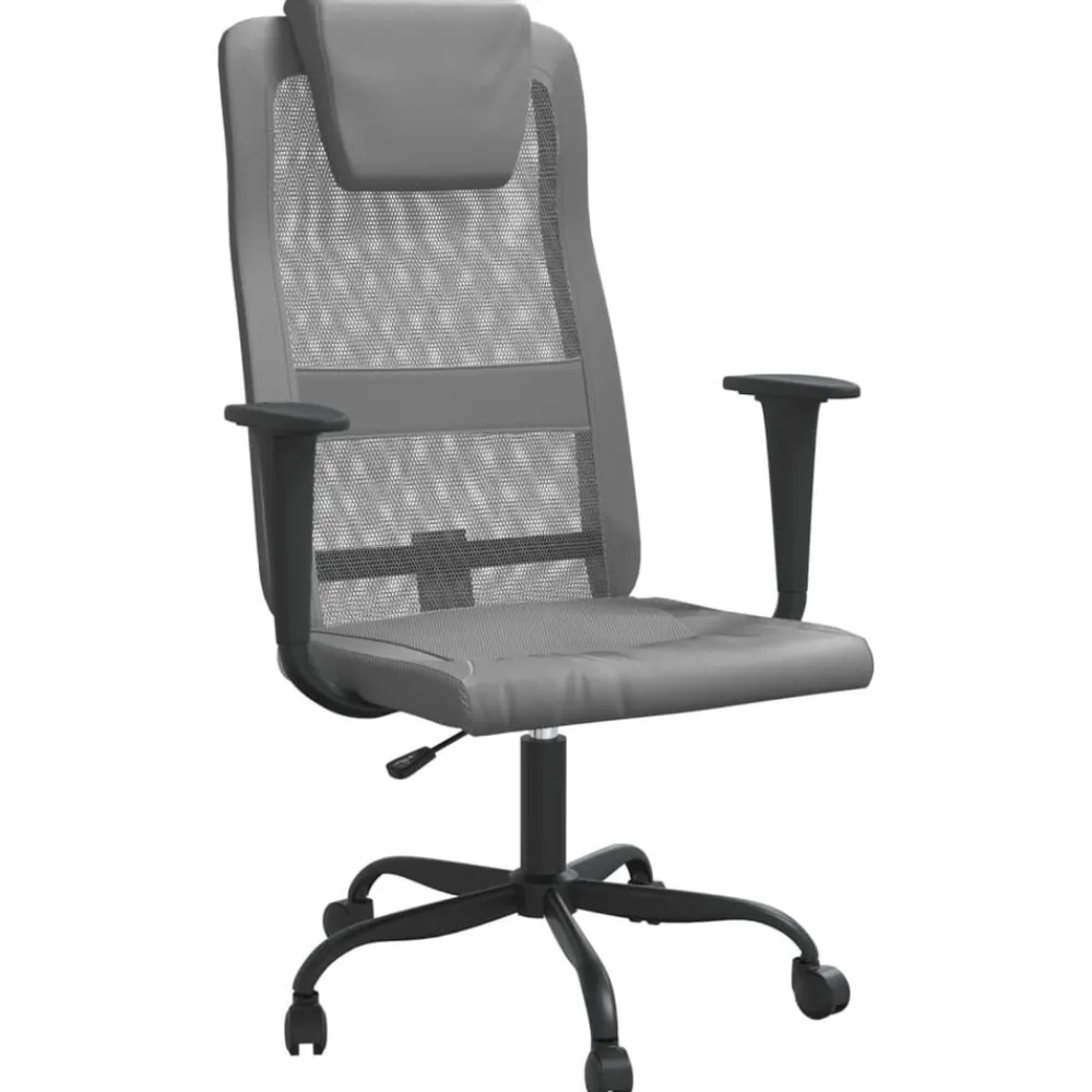 vidaXL Silla de oficina altura ajustable tela malla y cuero PE Gris Clearance