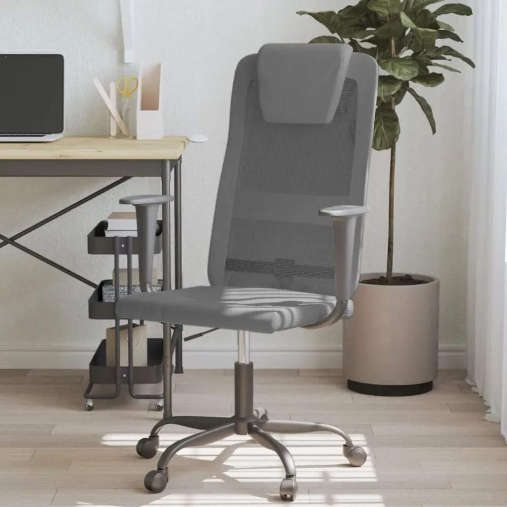 vidaXL Silla de oficina altura ajustable tela malla y cuero PE Gris Clearance