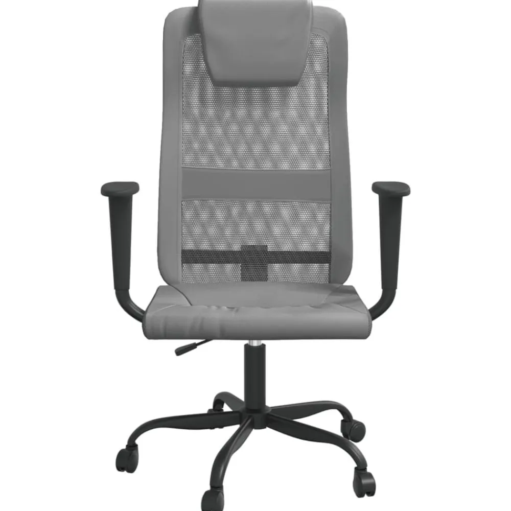 vidaXL Silla de oficina altura ajustable tela malla y cuero PE Gris Clearance