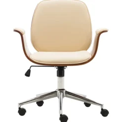 vidaXL Silla de oficina de madera curvada y cuero sintético Crema New