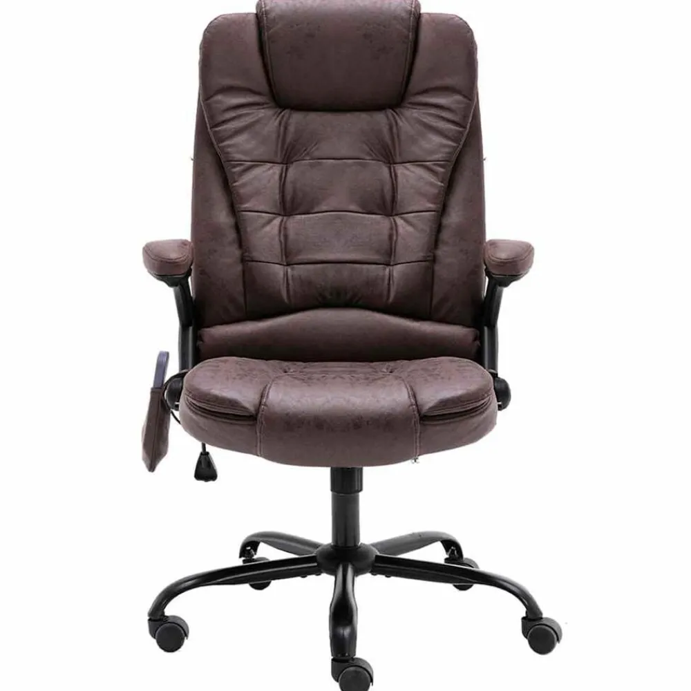 vidaXL Mobiliario De Oficina-Silla de oficina de masaje piel de ante sintética marrón oscuro