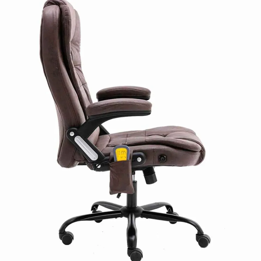 vidaXL Mobiliario De Oficina-Silla de oficina de masaje piel de ante sintética marrón oscuro