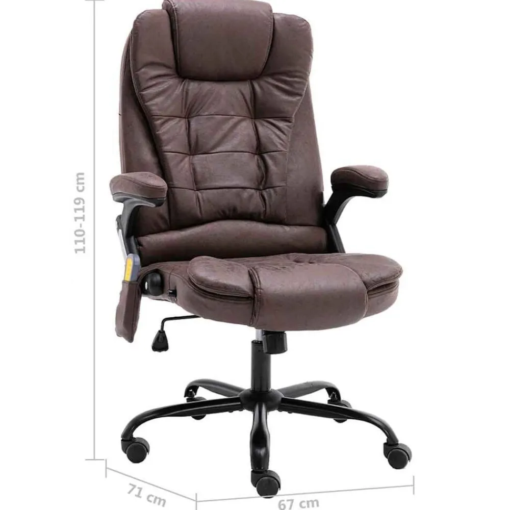 vidaXL Mobiliario De Oficina-Silla de oficina de masaje piel de ante sintética marrón oscuro