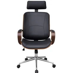 vidaXL Silla de oficina giratoria madera curvada y cuero artificial Negro y marr&oacute;n