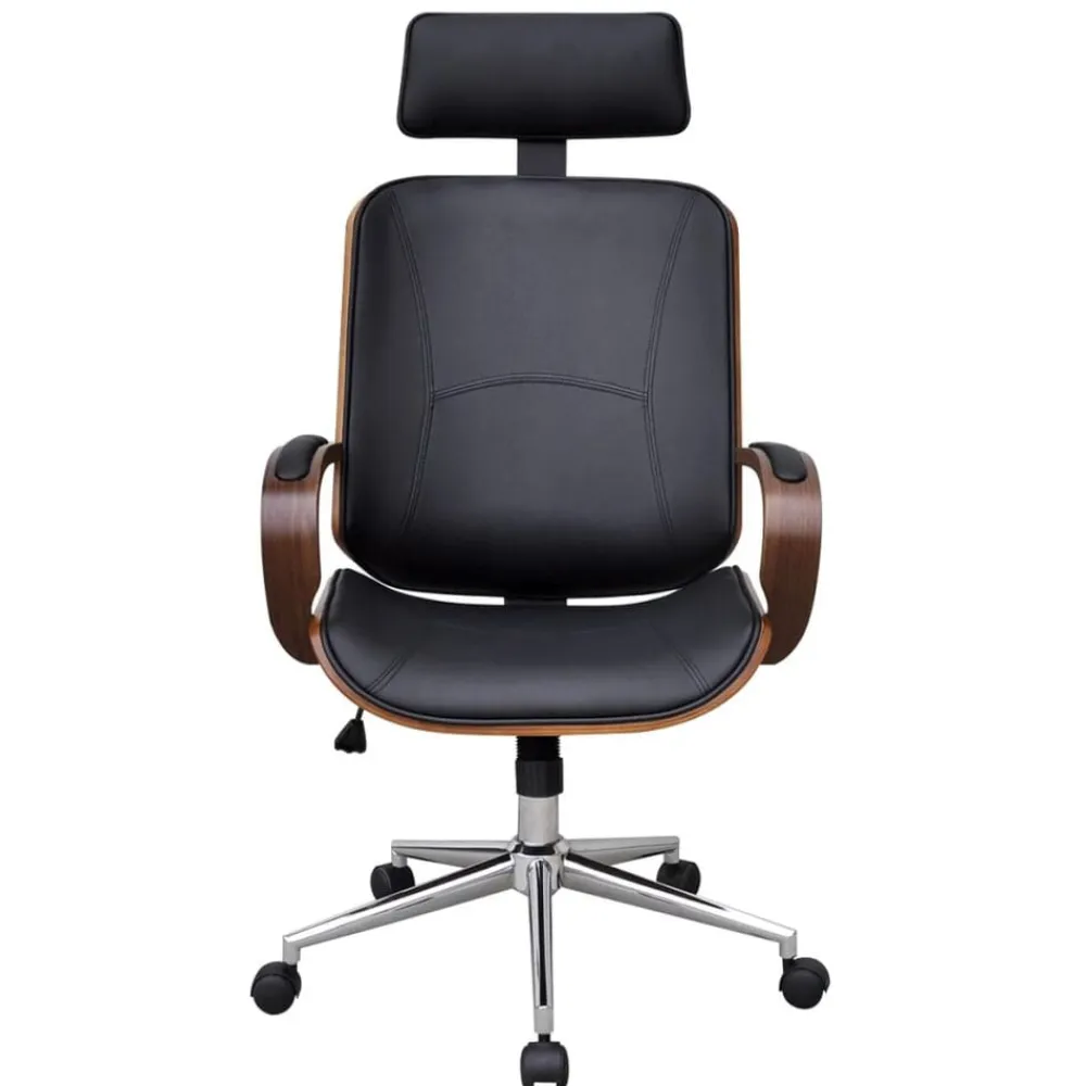 vidaXL Silla de oficina giratoria madera curvada y cuero artificial Negro y marrón