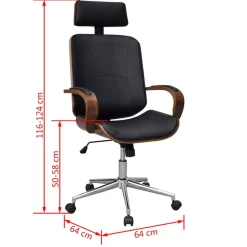 vidaXL Silla de oficina giratoria madera curvada y cuero artificial Negro y marrón