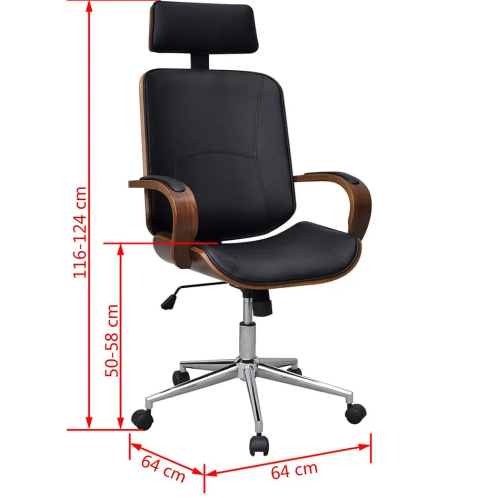 vidaXL Silla de oficina giratoria madera curvada y cuero artificial Negro y marrón