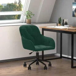vidaXL Silla de oficina giratoria de terciopelo Verde oscuro Online