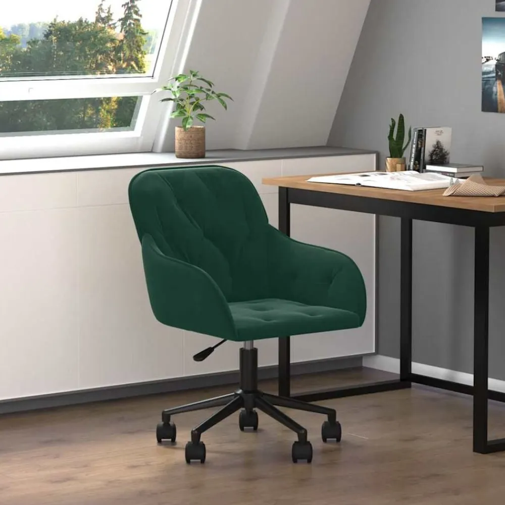 vidaXL Silla de oficina giratoria de terciopelo Verde oscuro Online