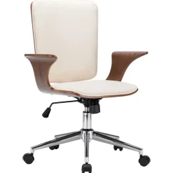 vidaXL Mobiliario De Oficina-Silla de oficina giratoria cuero sintético madera curva crema